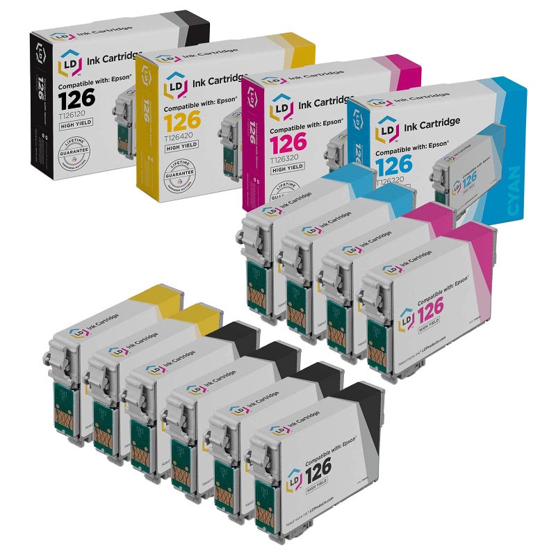 LD Products Remanufactured Replacements for Epson 126 Ink Cartridges (4 Black, 2 Cyan, 2 Magenta, 2 Yellow, 10-Pack) for use in WF-3530, WF-3540, WF-7010, WF-7510, WF-7520, WF-3520, NX330 & NX430 - Image 1